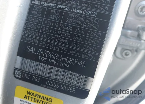 2016 Land Rover Range Rover Evoque Hse z USA, uszkodzony, nr VIN SALVR2BG3GH080545